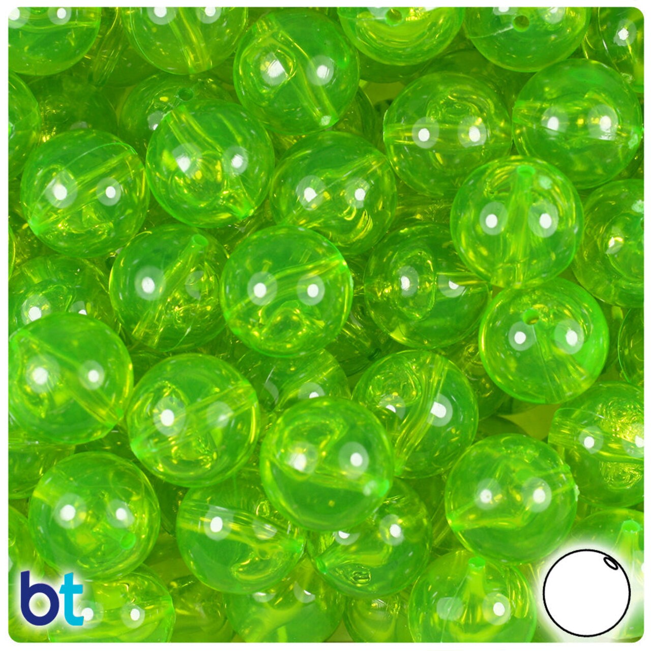 BeadTin Lime Roe Transparent 14mm Round Plastic Craft Beads (36pcs)